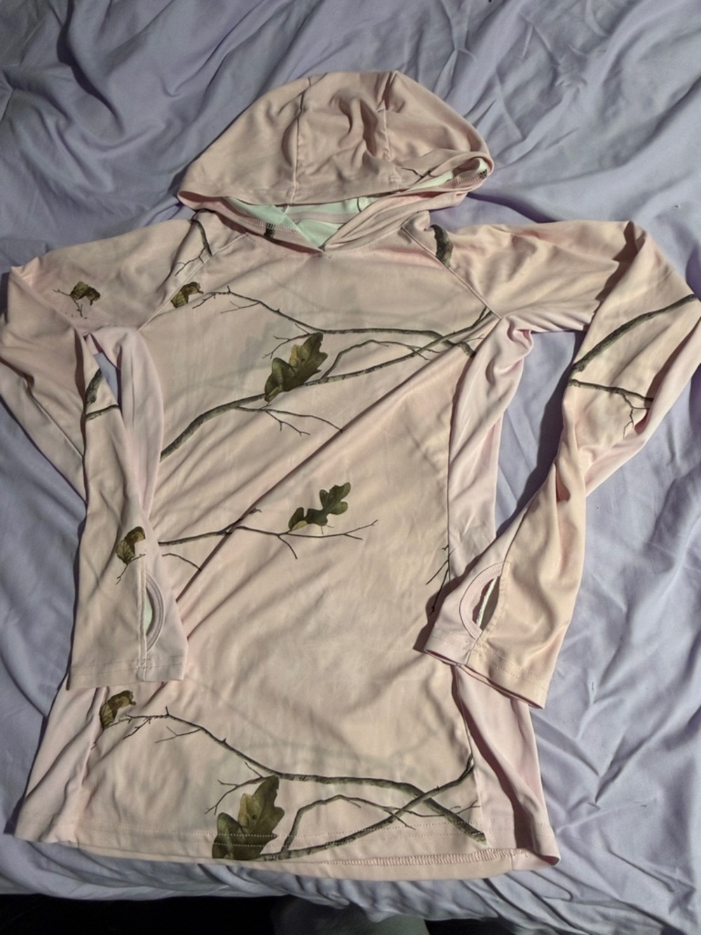 Light Pink Hoodie Tunic with Olive Branch Print